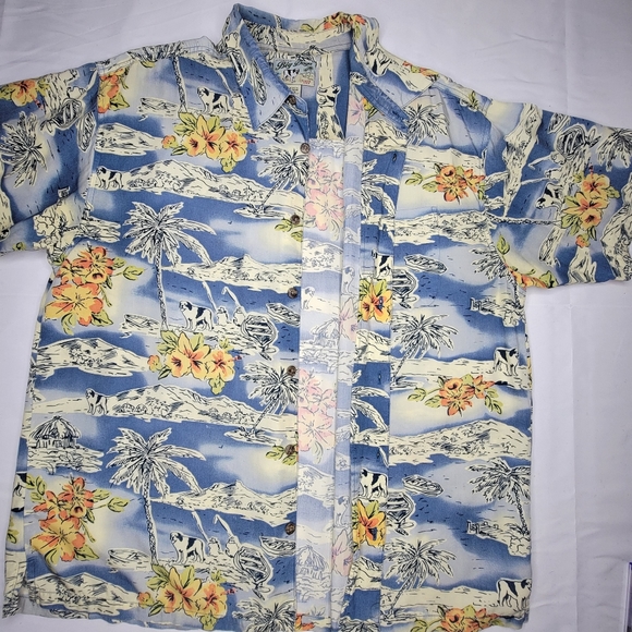 Big Dogs Hawaiian Tropical Resort Beach Floral Short Sleeve Shirt 90's Mens Lg - Picture 6 of 13